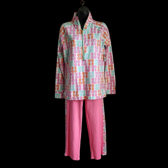 NWT Crown & Ivy Beach Flip Flop Print Lounge Set Athleisure Size XS - Picture 1 of 16